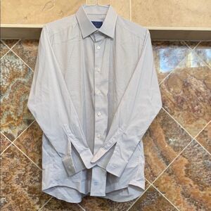 Men's David Donahue Graph Check Performance Dress Shirt Trim Fit Blue Tan